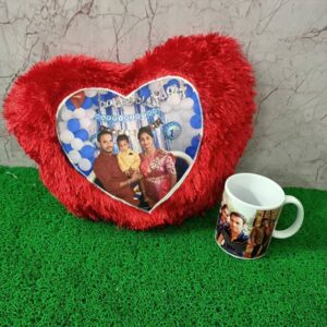 Photo Heart Cushion With Personalisd Photo Mug Cart
