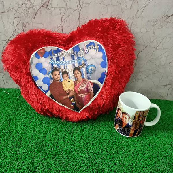 Photo Heart Cushion With Personalisd Photo Mug Photo Heart Cushion With Personalisd Photo Mug