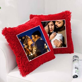 Red Fur Square Cushion