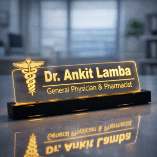 doctor desk name plate for clinic table with LED acrylic design