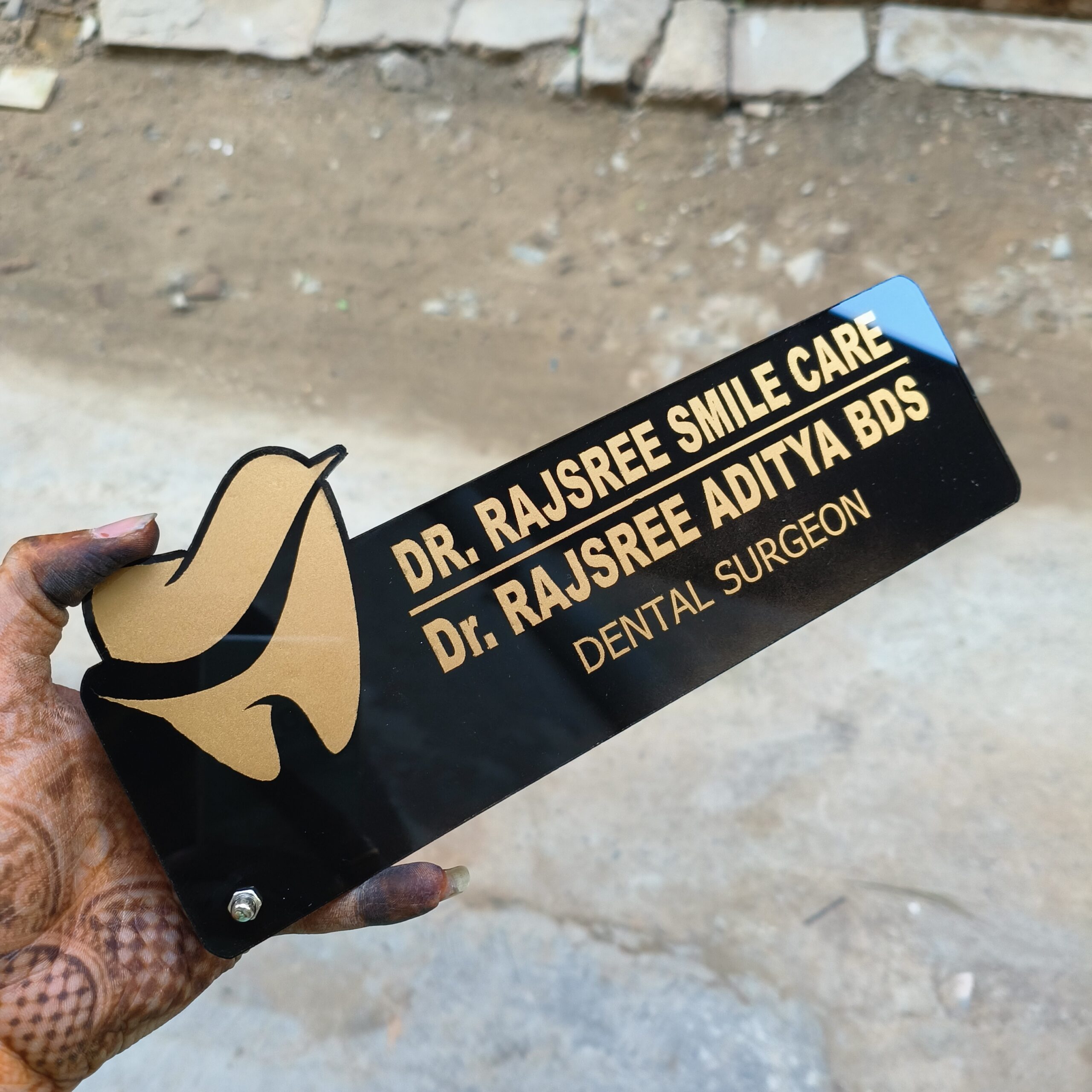 Black Doctor Name Plate 2 Dr Name Plate – Black Acrylic with Golden Engraving (10x4 Inches)