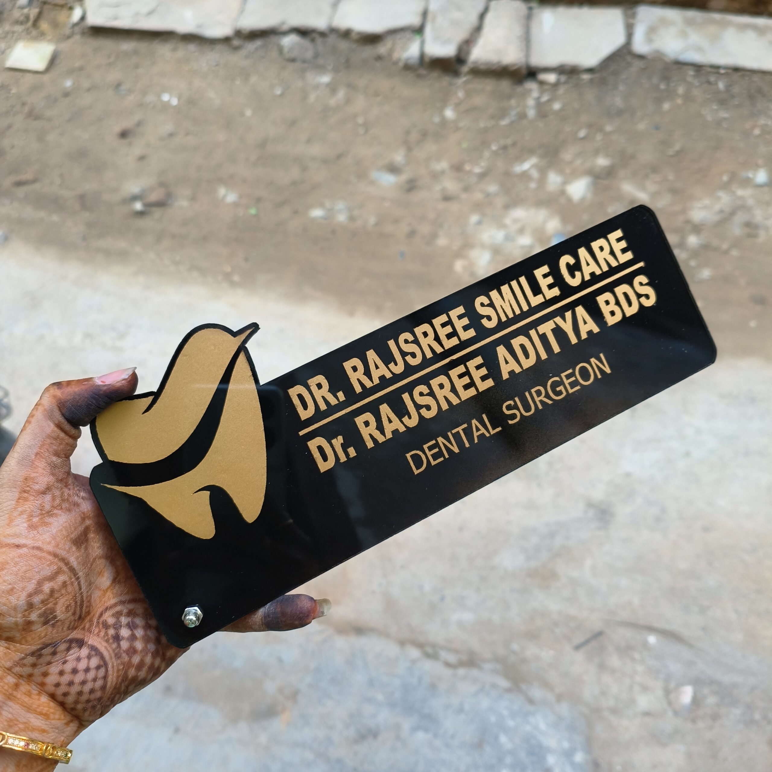 Black Doctor Name Plate 3 Dr Name Plate – Black Acrylic with Golden Engraving (10x4 Inches)
