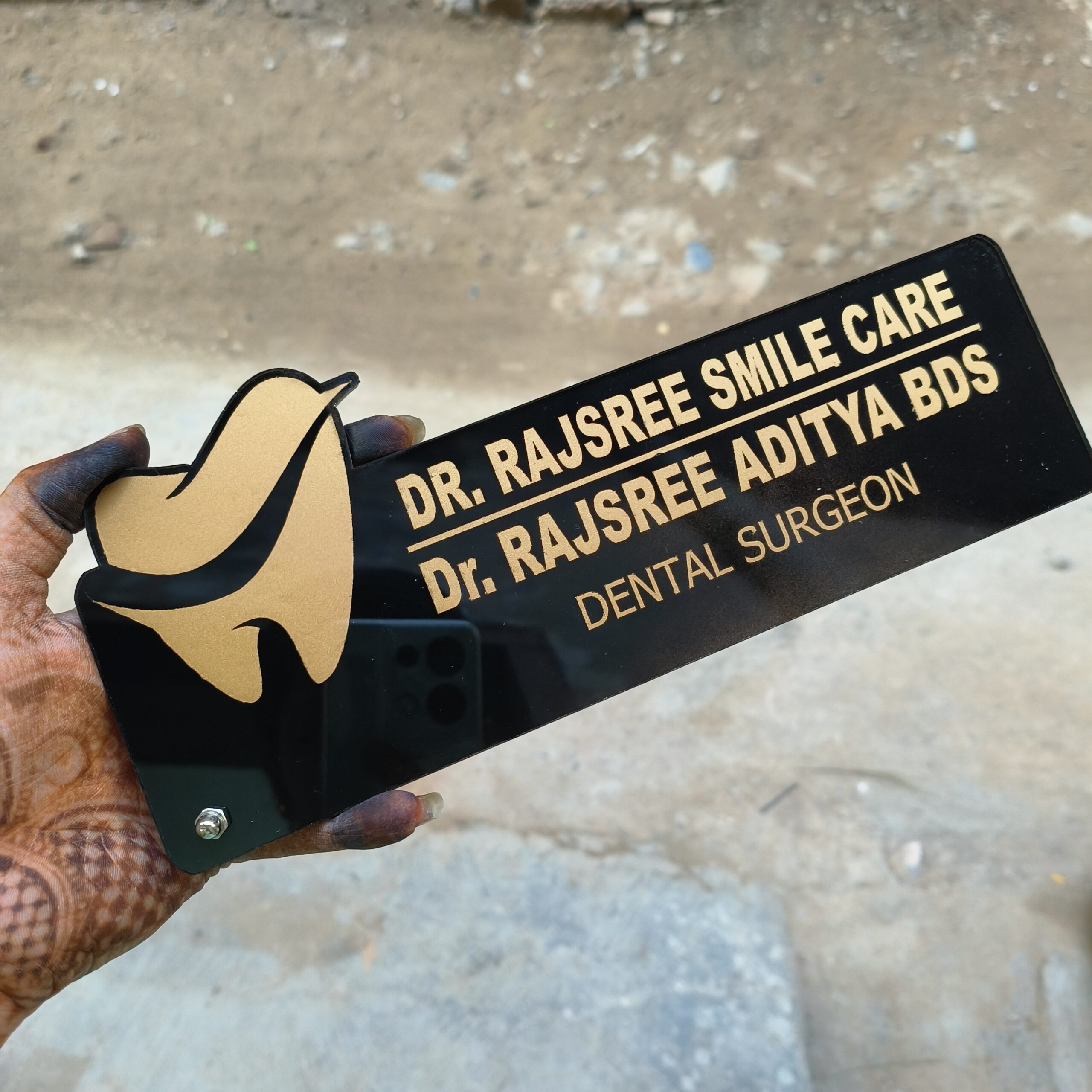 Black Doctor Name Plate 4 Dr Name Plate – Black Acrylic with Golden Engraving (10x4 Inches)