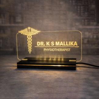 acrylic doctor name plate with LED light for clinic desk