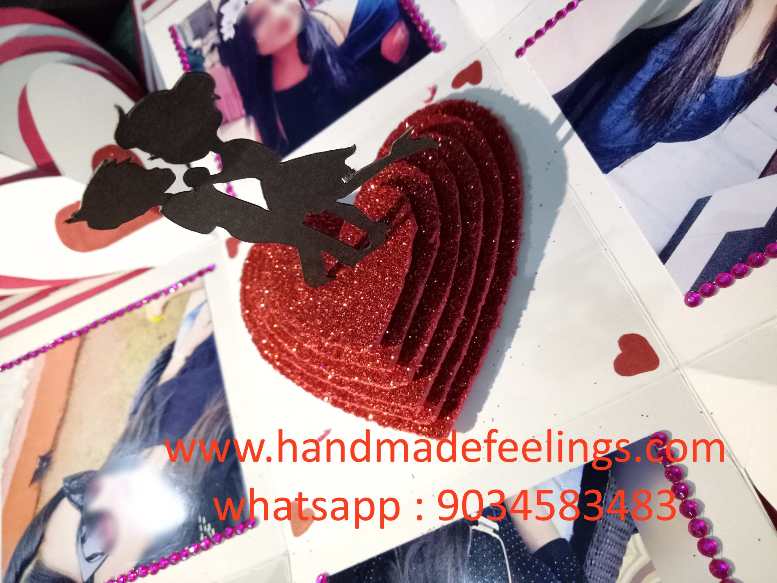 Explosion Box Full of Hearts with 3d couple - 15x15x15 cm 2 Explosion Box Full of Hearts with 3d couple - 15x15x15 cm - Image 2