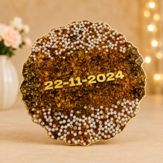 Date Engraved Floral Round Resin Varmala Frame