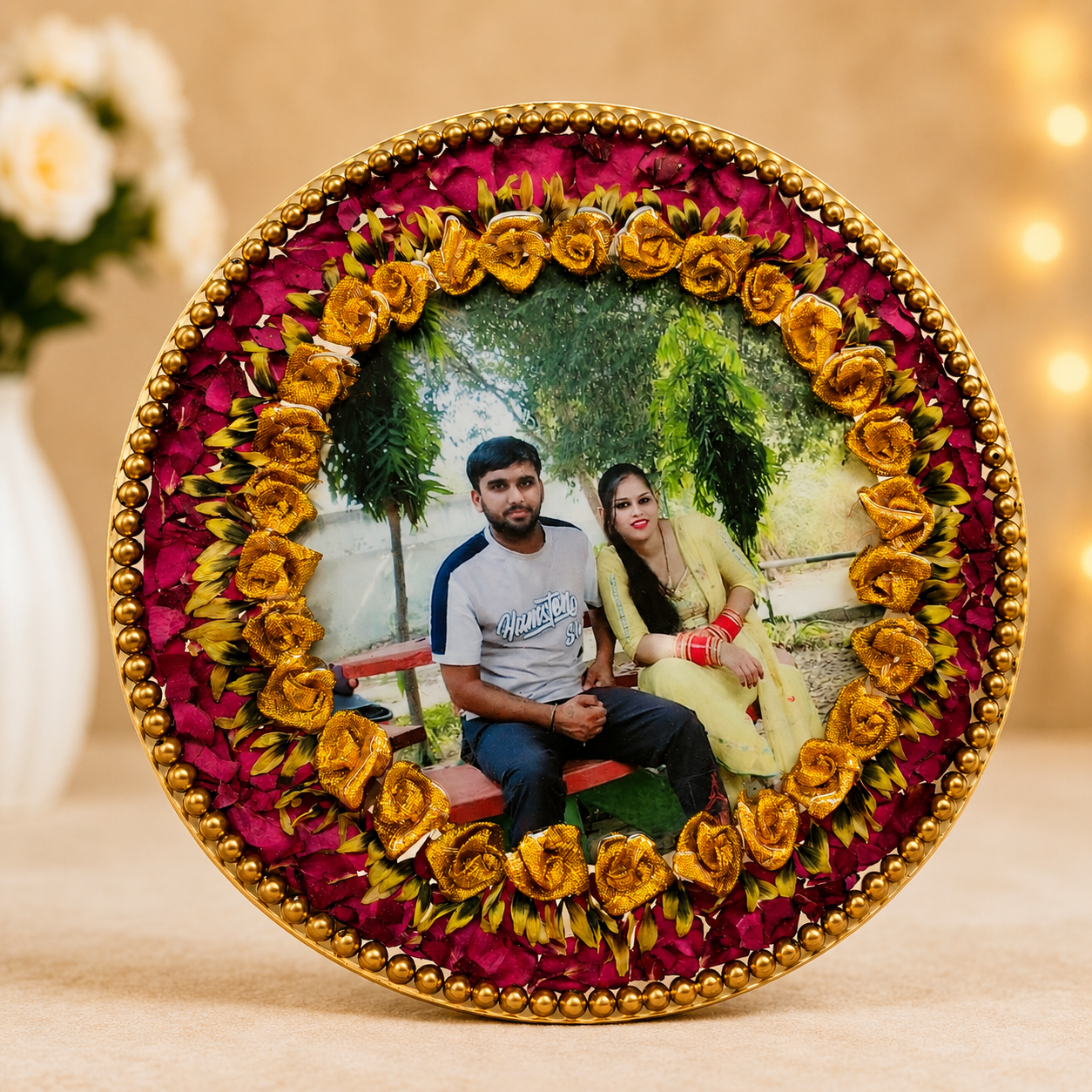 Double Floral Ring Photo Resin Varmala Frame 1 Double Floral Ring Photo Resin Varmala Frame
