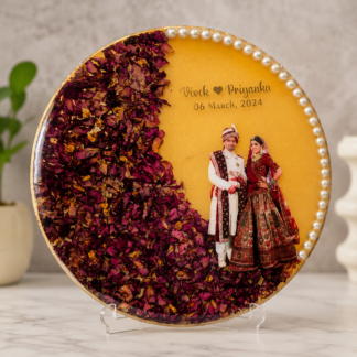 Half Floral Couple Portrait Round Resin Frame