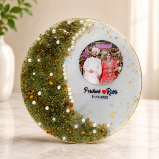 Half Floral Round Resin Varmala Frame with Photo