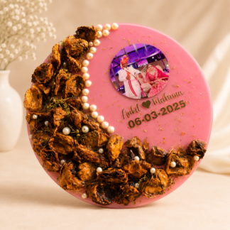 Pink Floral Half Border Resin Varmala Frame