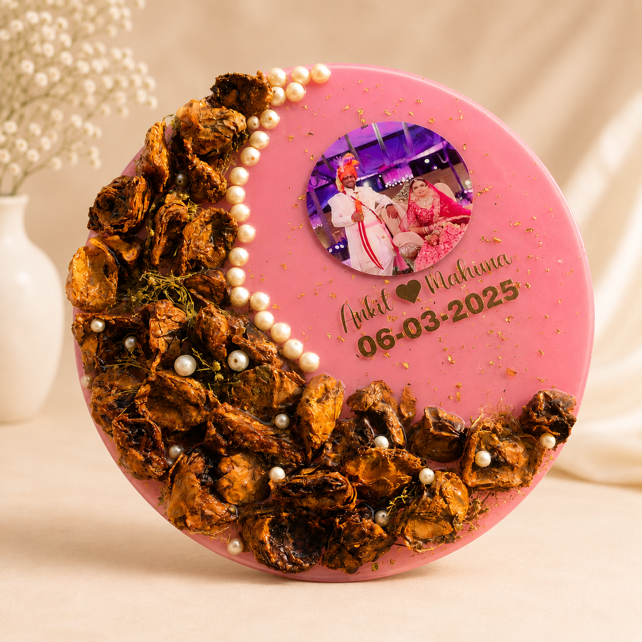 Pink Floral Half Border Resin Varmala Frame 1 Pink Floral Half Border Resin Varmala Frame