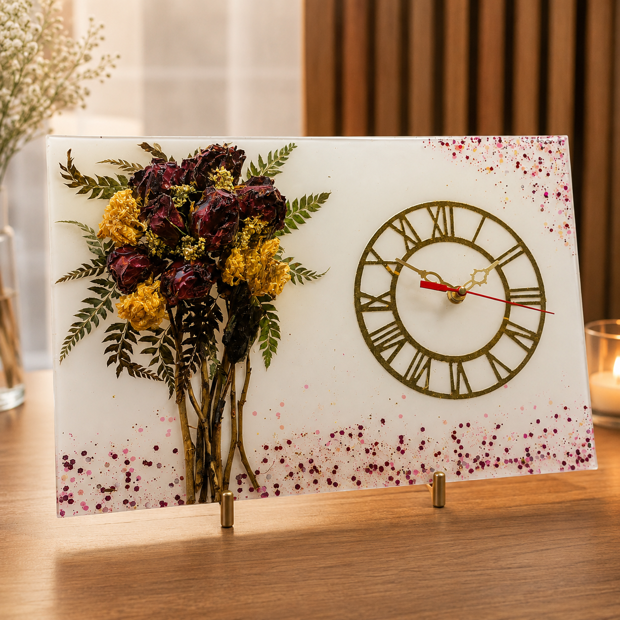 Bouquet & Clock Resin Preservation Frame 1 Bouquet & Clock Resin Preservation Frame